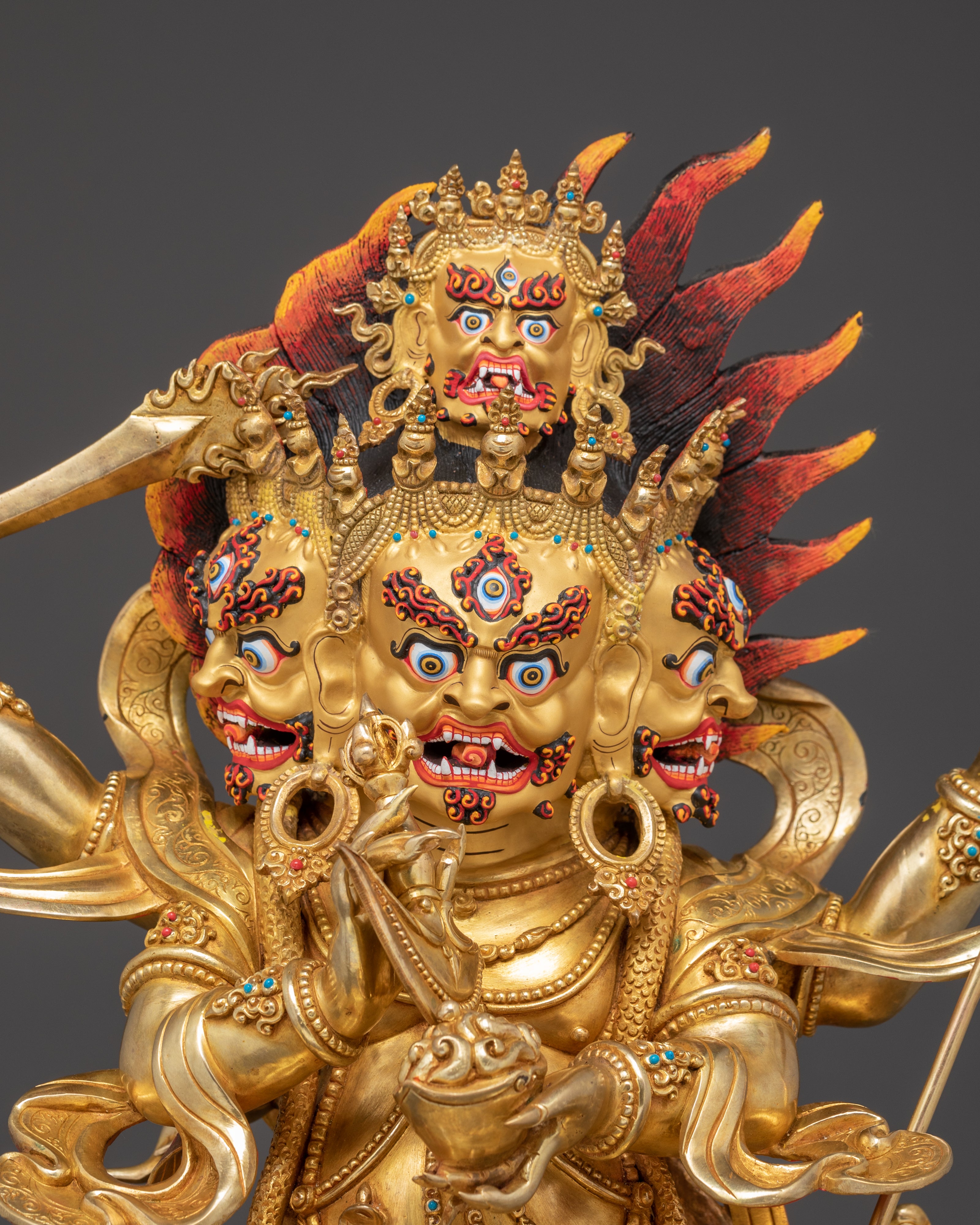 Four Armed Mahakala Handmade Copper Statue | Protector of the Dharma