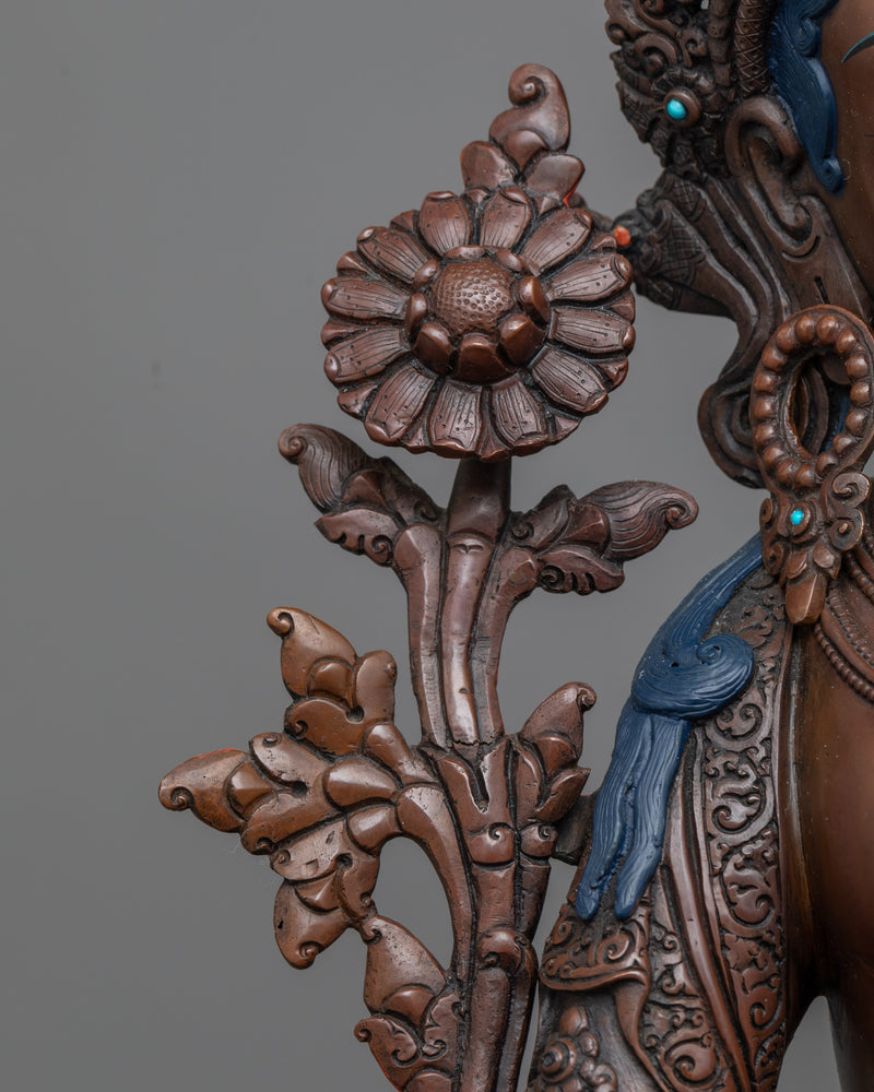 Mother Arya Green Tara Sculpture in Oxidized Elegance | Sanctuary of Swift Compassion