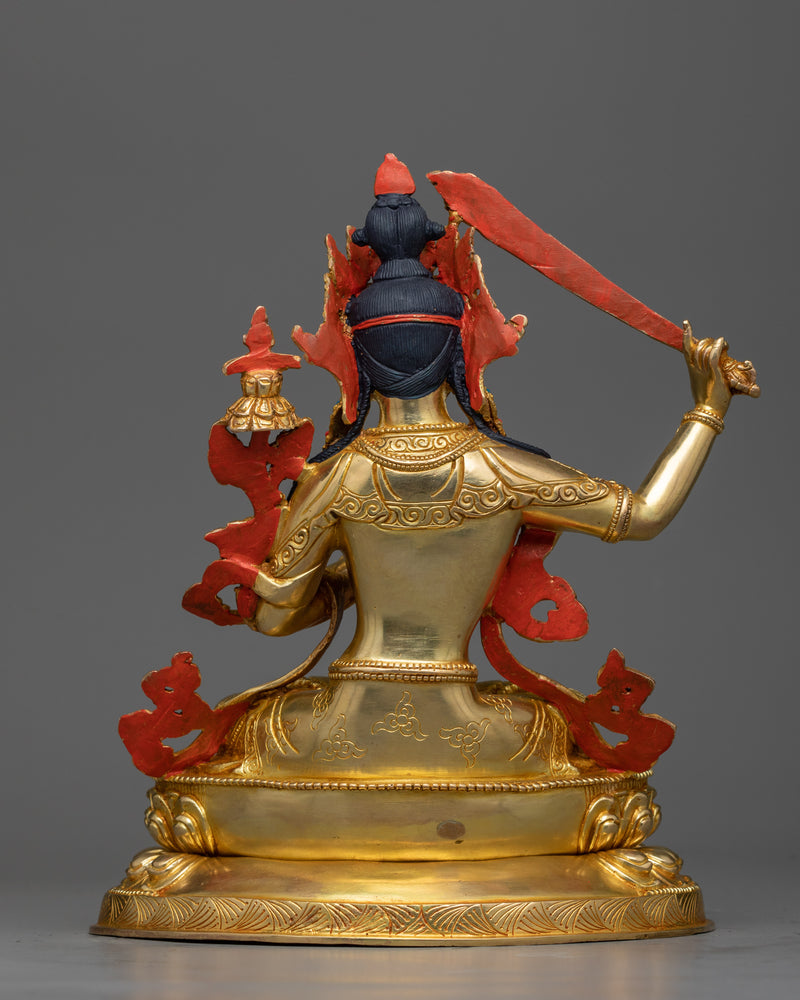 Manjushri Bodhisattva Sculpture in 24K Gold | Wisdom's Radiance
