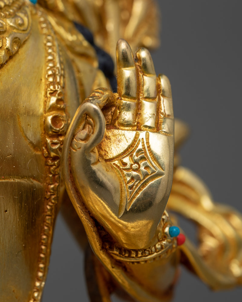 Manjushri Bodhisattva Sculpture in 24K Gold | Wisdom's Radiance
