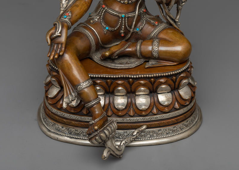 Beautiful Statue if Green Tara Statue with Silver and Gold | Himalayan Art