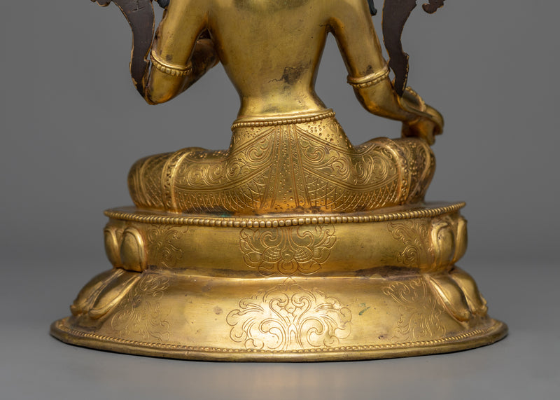 Copper Green Tara Sculpture Adorned in 24K Gold | Nepalese Hand-crafted Art