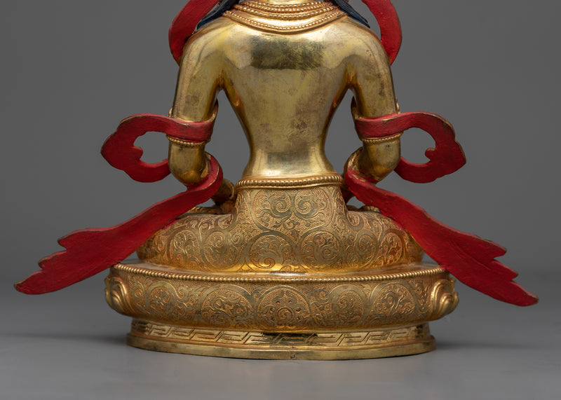 Copper Amitayus Sculpture in Gold | Nepalese Traditional Artwork