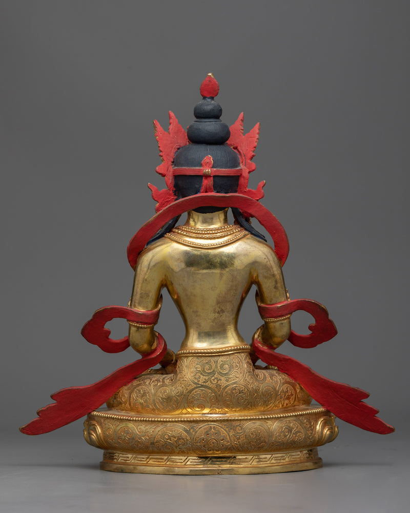 Copper Amitayus Sculpture in Gold | Nepalese Traditional Artwork