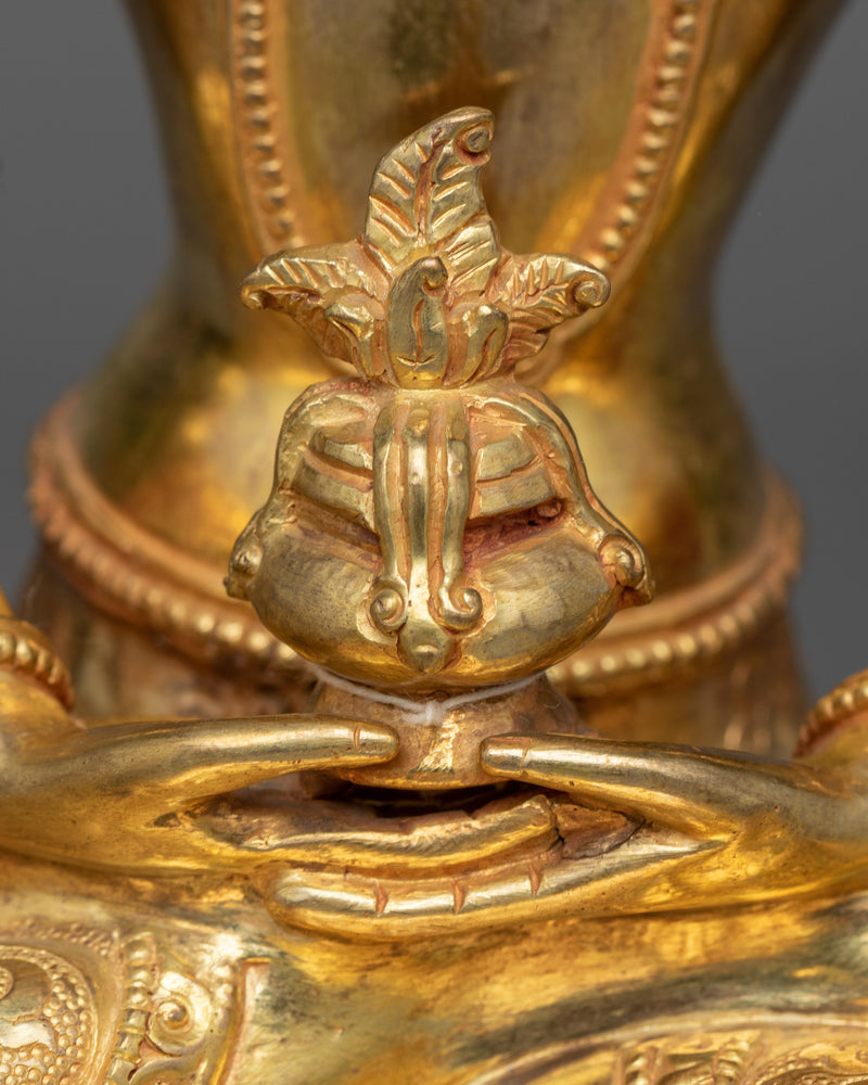 Copper Amitayus Sculpture in Gold | Nepalese Traditional Artwork