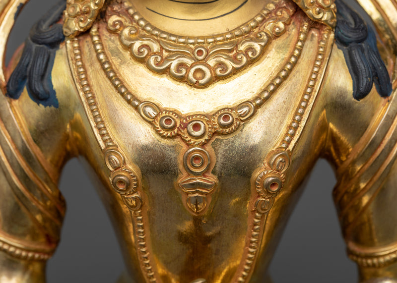 Copper Amitayus Sculpture in Gold | Nepalese Traditional Artwork