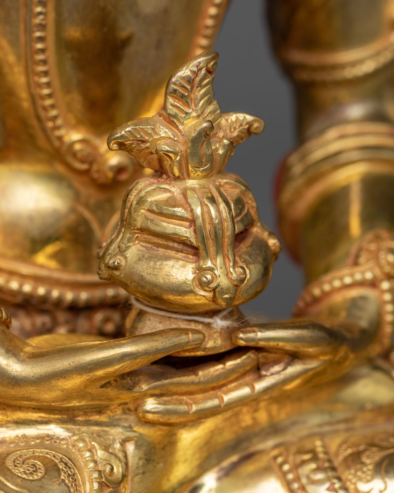 Copper Amitayus Sculpture in Gold | Nepalese Traditional Artwork