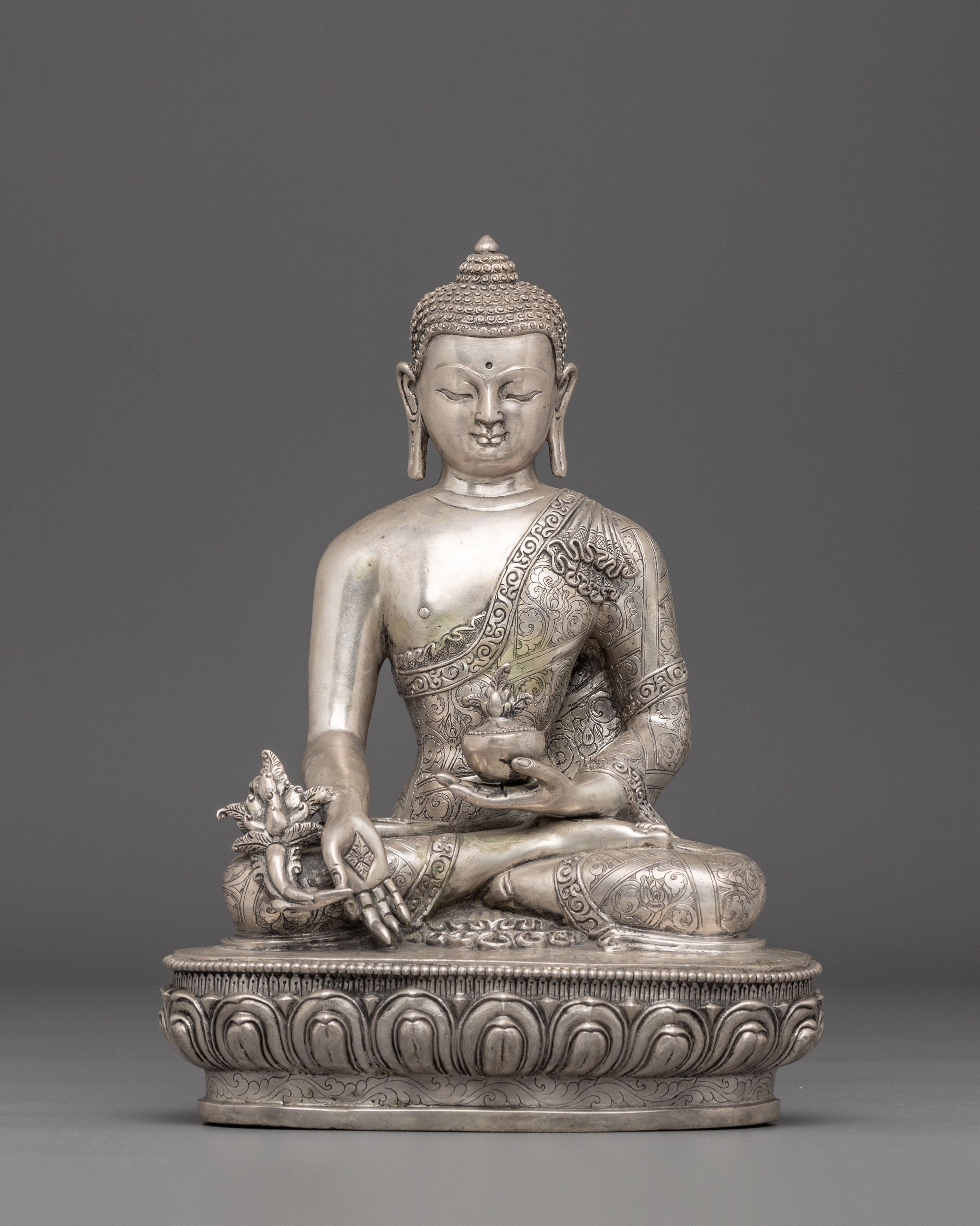 Silver-Plated Statue of Medicine Buddha | Healing Deity