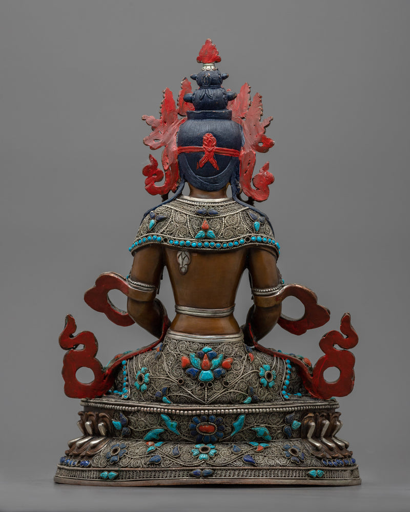 Amitayus Sculpture Adorned with Gemstones | Nepalese Handicrafts