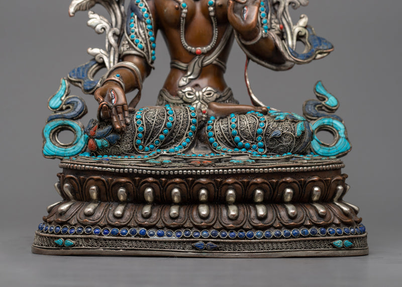 White Tara Sculpture Adorned with Gemstones | Serenity and Healing