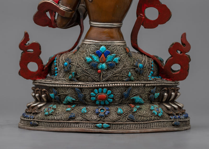 Manjushri Sculpture Adorned with Gemstones | Himalayan Buddhist Artworks