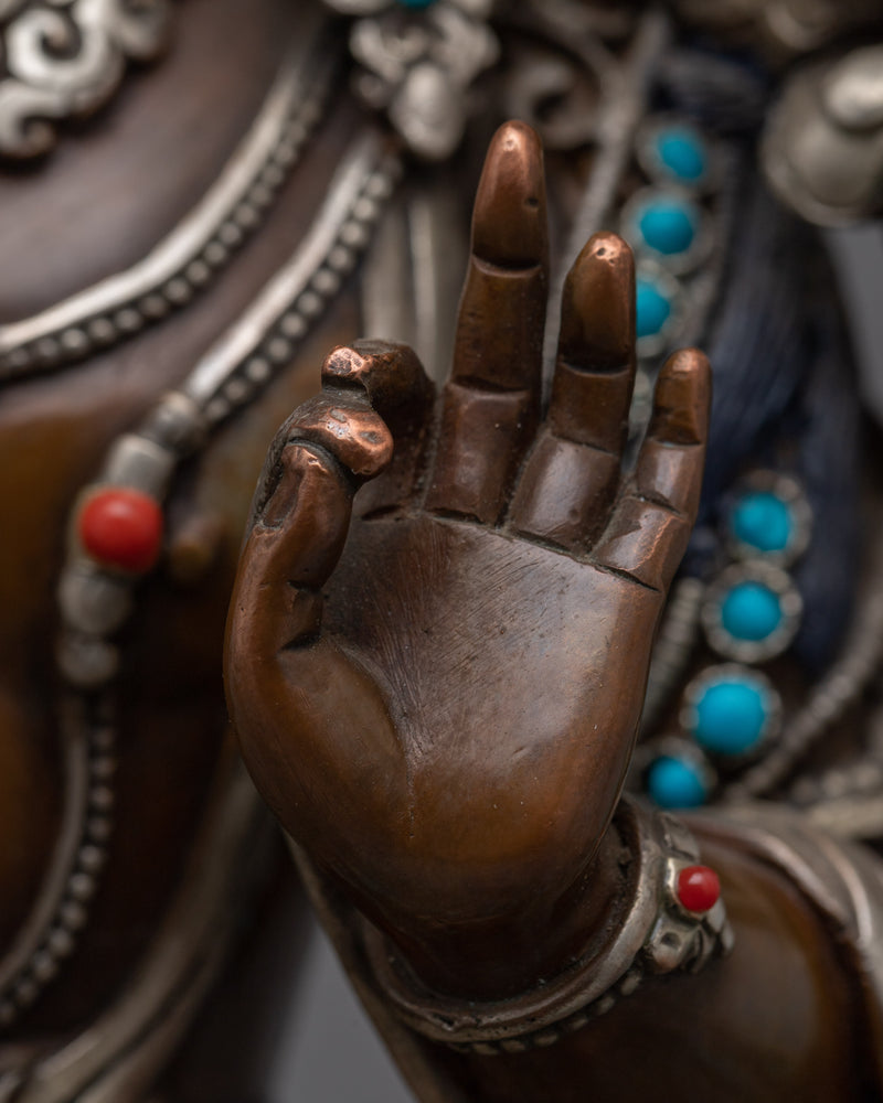 Manjushri Sculpture Adorned with Gemstones | Himalayan Buddhist Artworks