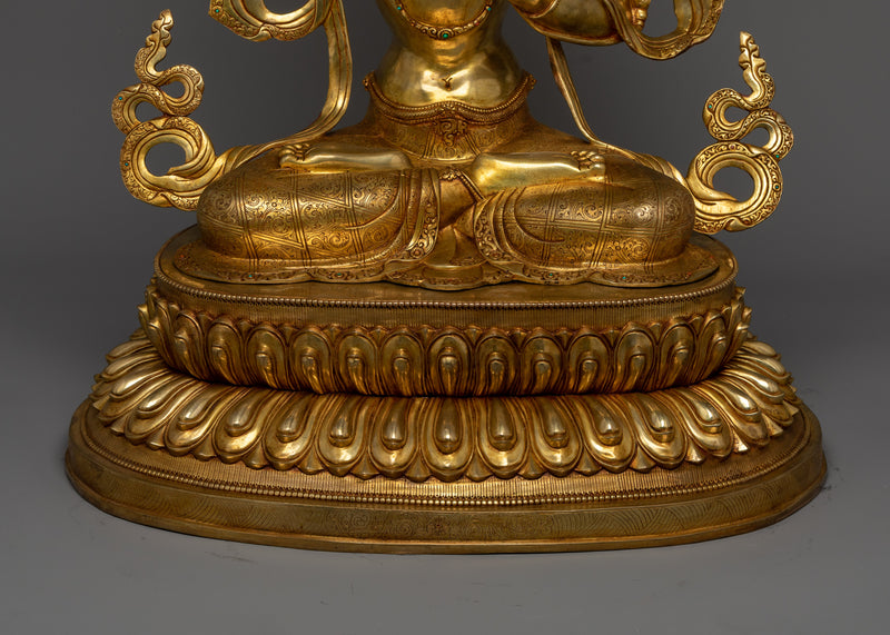 Serene Manjushri Sculpture in 24K Gold | Majesty of Wisdom