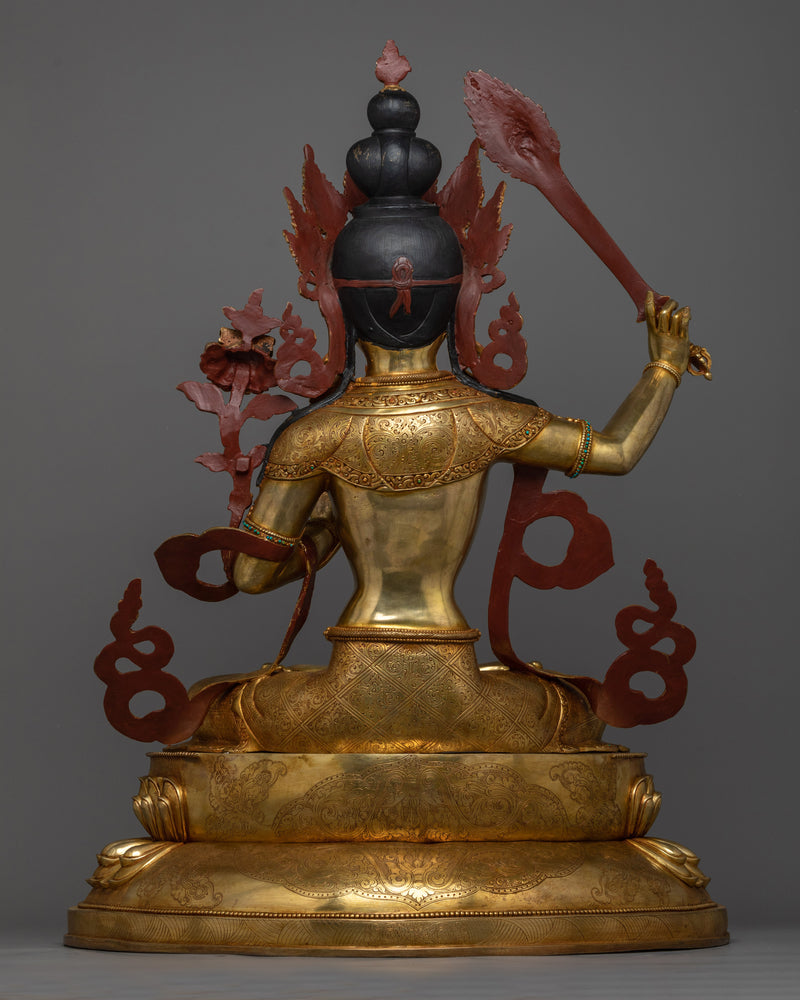 Serene Manjushri Sculpture in 24K Gold | Majesty of Wisdom
