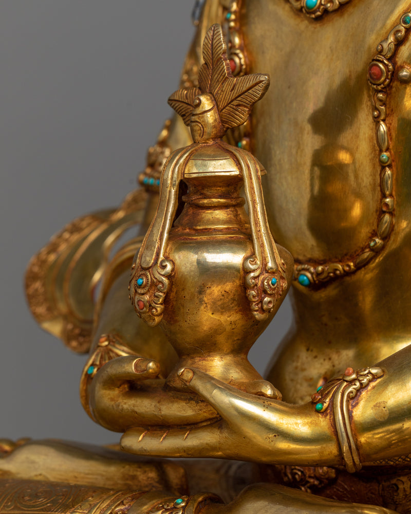 Divine Amitayus Sculpture in 24K Gold | Elixir of Life | Traditional Artcraft