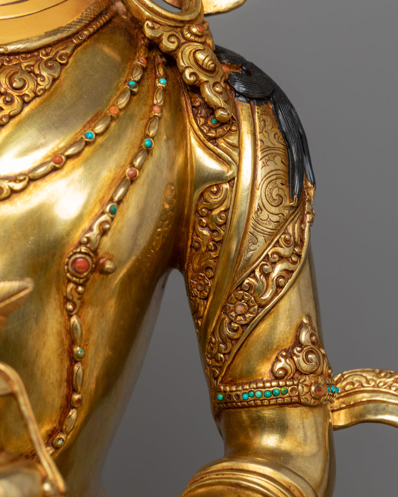 Divine Amitayus Sculpture in 24K Gold | Elixir of Life | Traditional Artcraft
