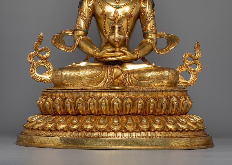 Divine Amitayus Sculpture in 24K Gold | Elixir of Life | Traditional Artcraft