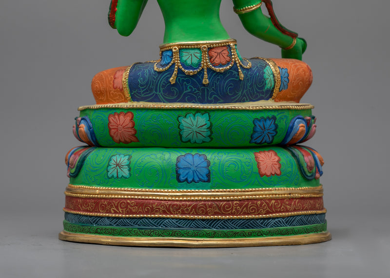 Color-Painted Sculpture of Green Tara | Nepalese Handicrafts
