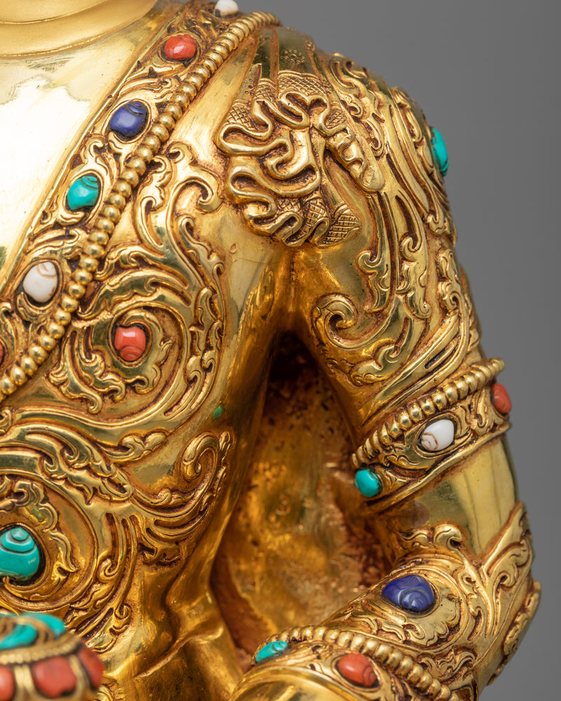Shakyamuni Buddha with Elongated Ear Sculpture | 3 layers of Gold Gilding
