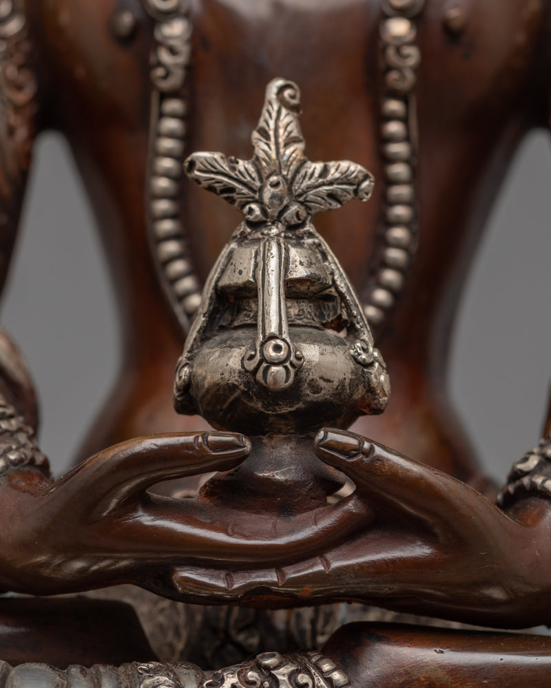 Divine Amitayus Sculpture with Silver Highlights | Fountain of Eternal Youth