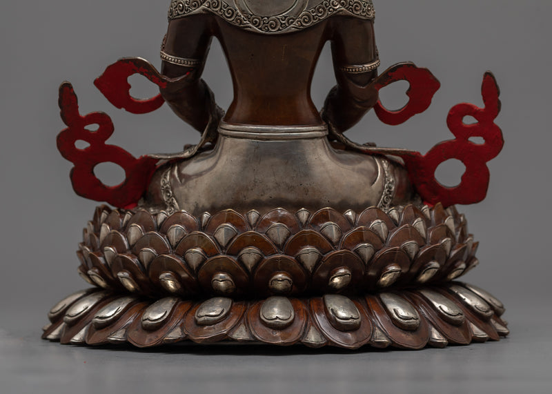 Divine Amitayus Sculpture with Silver Highlights | Fountain of Eternal Youth