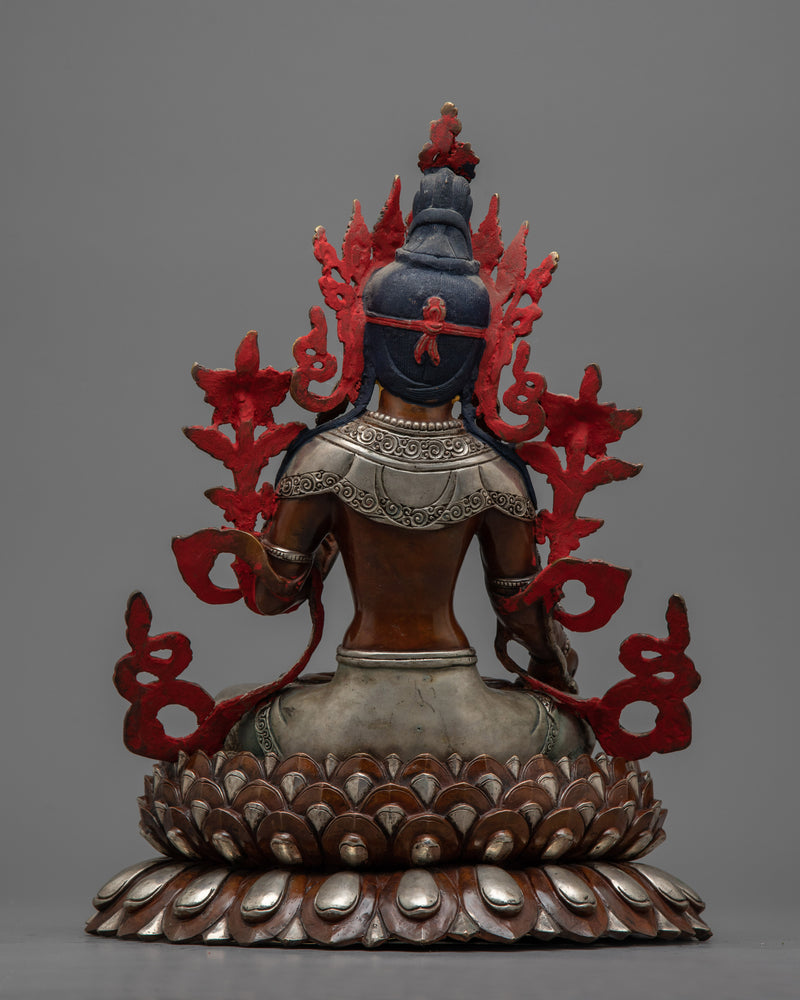 White Tara Spiritual Sculpture with Silver Accents | Beacon of Healing Light