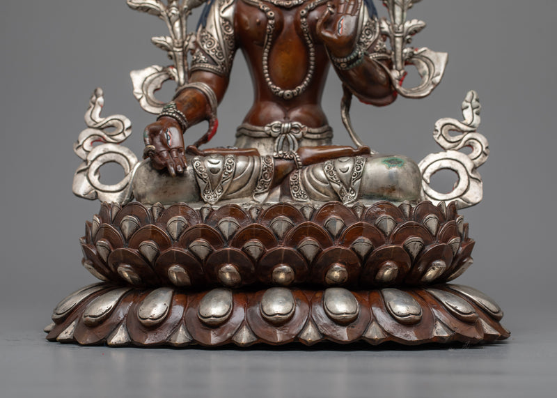 White Tara Spiritual Sculpture with Silver Accents | Beacon of Healing Light