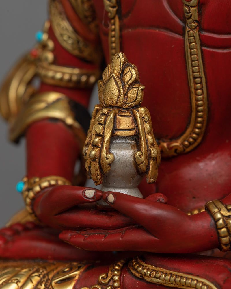 Vivid Amitayus Red Sculpture | Lifespan-Extending Deity in Radiant Detail