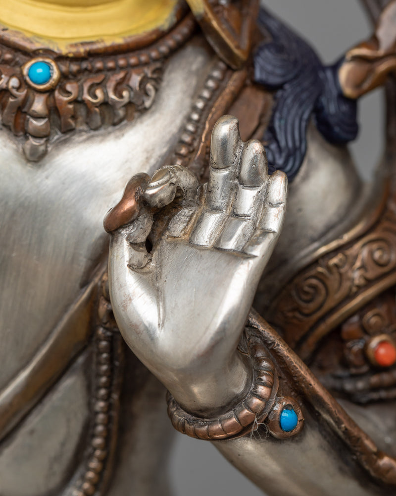 Handcrafted Manjushri Statue | Silver and Gold Splendor