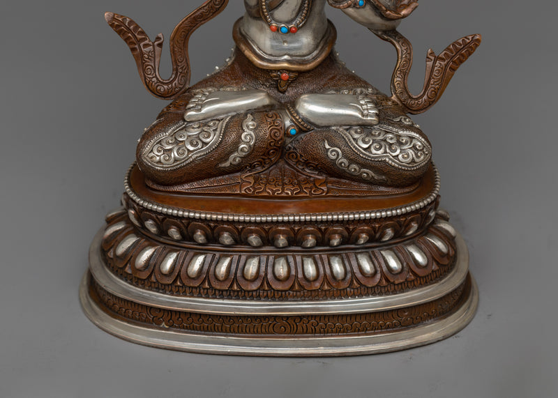 Handcrafted Manjushri Statue | Silver and Gold Splendor