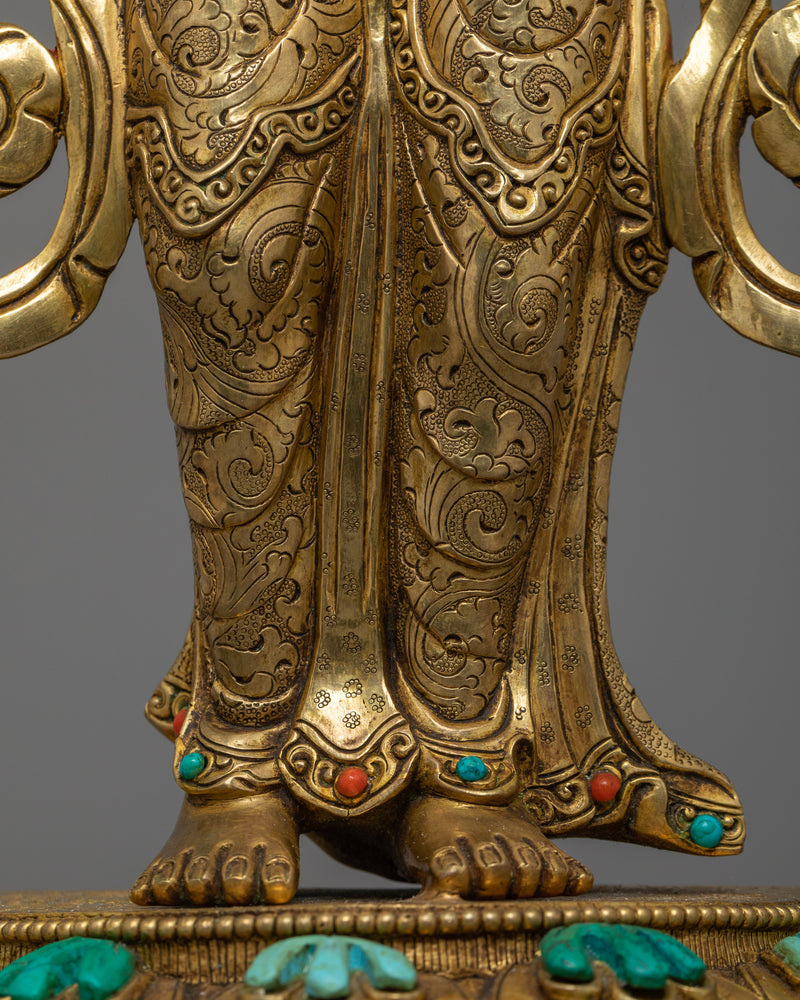 Majestic Guru Rinpoche with Two Consorts Sculpture | Unity of Wisdom and Compassion