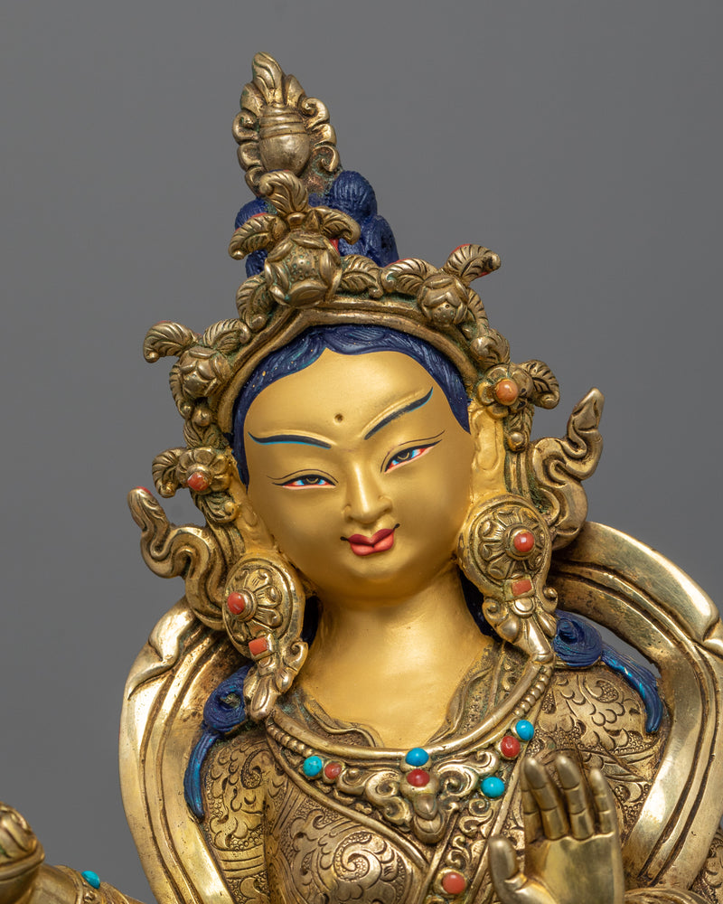 Majestic Guru Rinpoche with Two Consorts Sculpture | Unity of Wisdom and Compassion