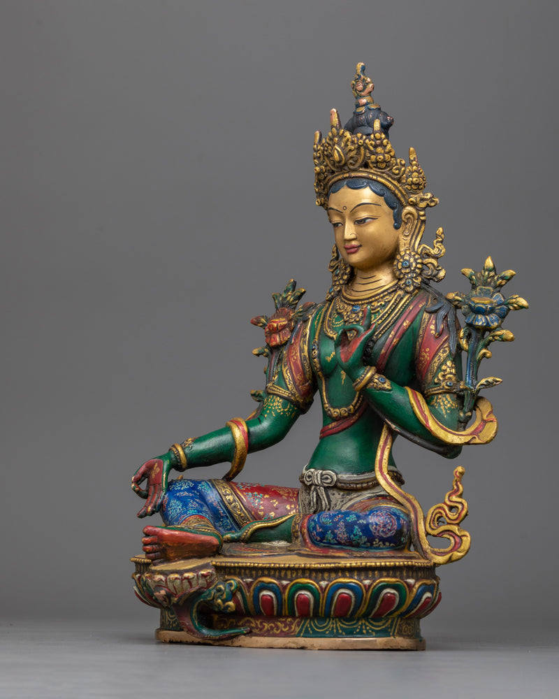 Colorful statue of green tara