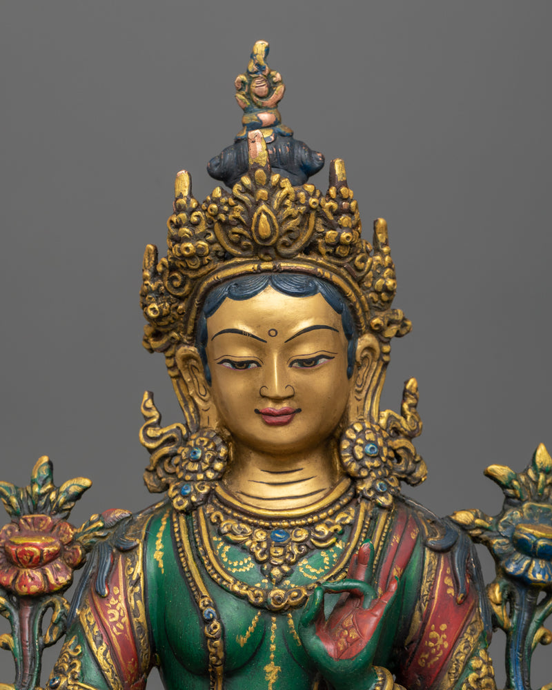 Colorful statue of green tara