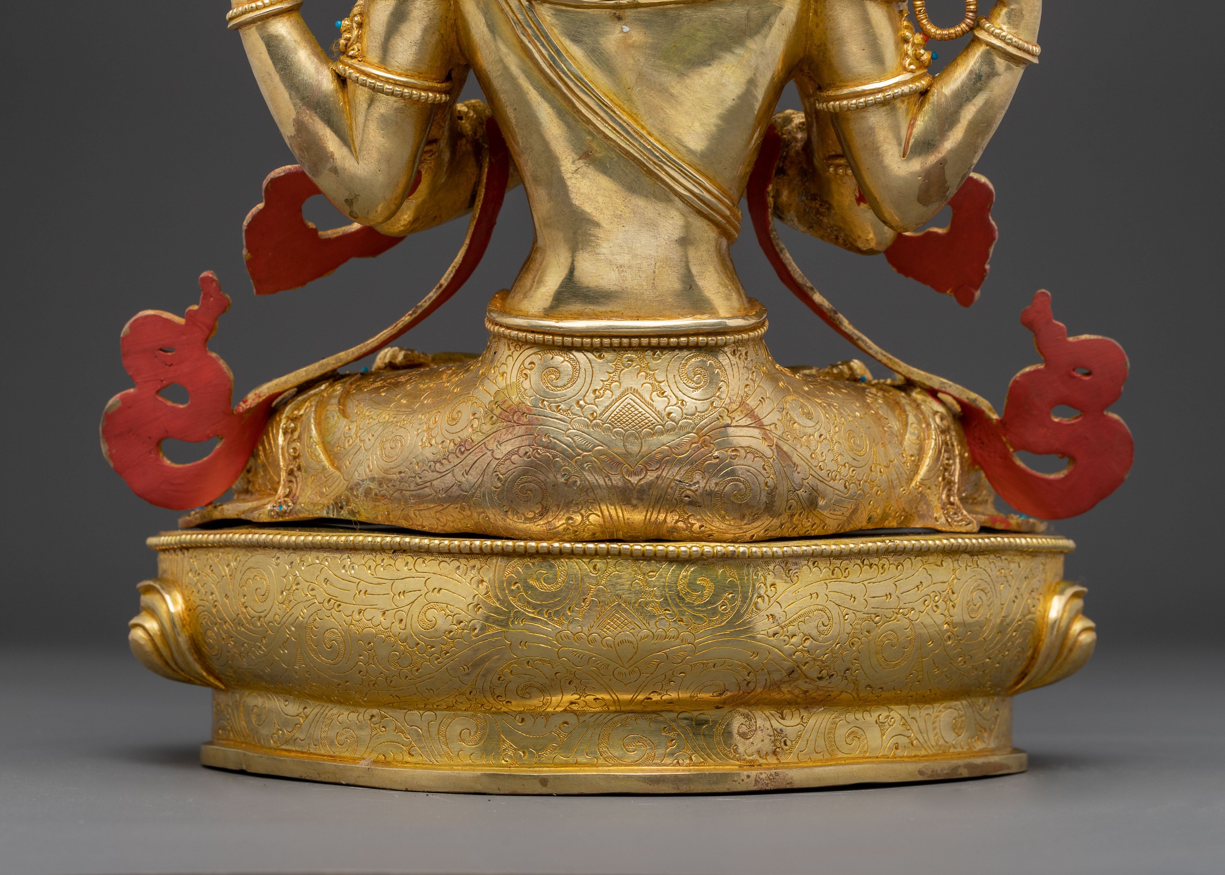 Handcrafted Golden Statue of Four Armed Chenrezig | Bodhisattva of Infinite Compassion