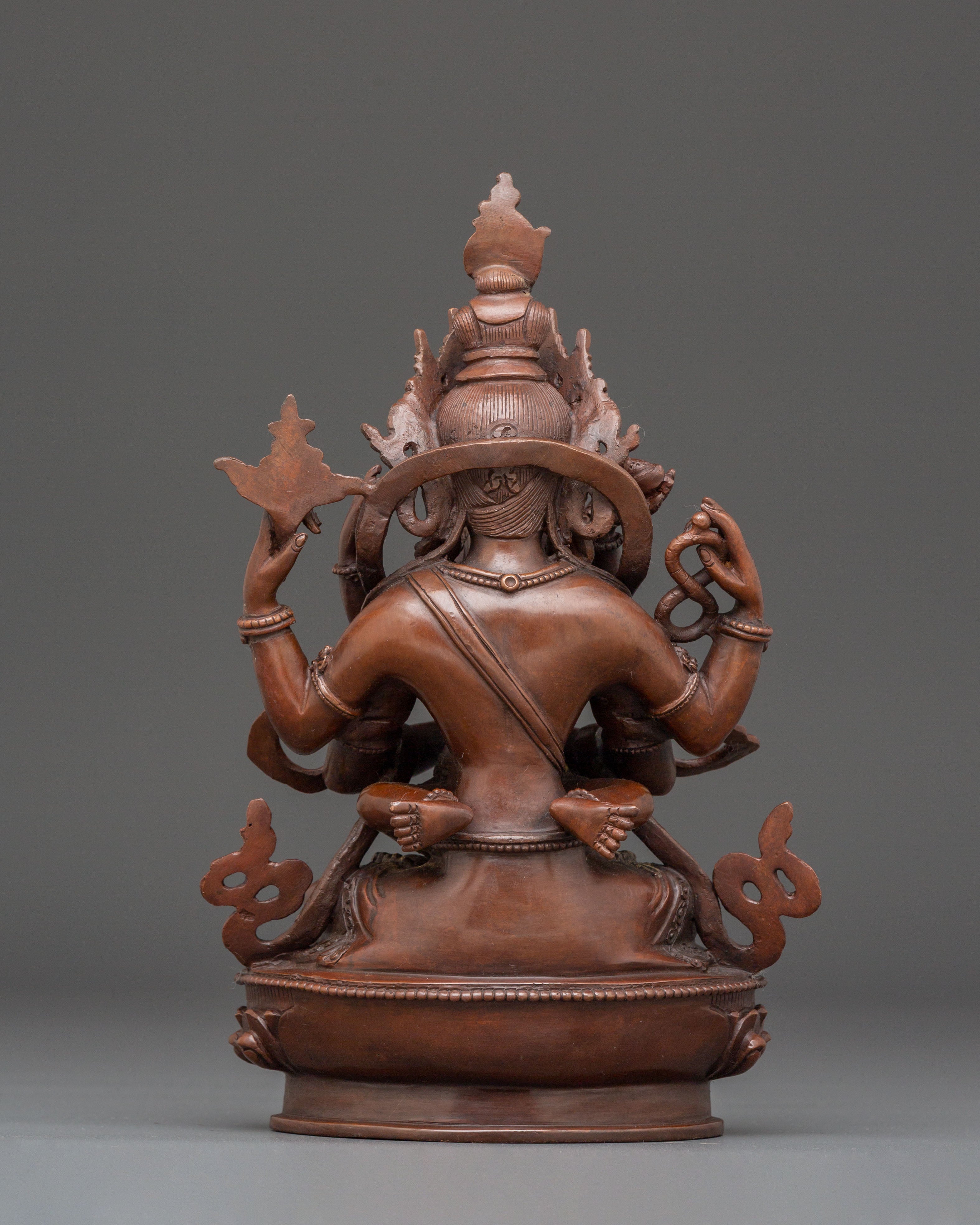 Handmade Oxidized Copper Statue of Bodhisattva Chenrezig