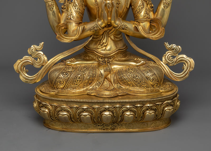 Four Arms Boddhisatva Chenrezig Statue | A Radiant Beacon of Compassion and Wisdom