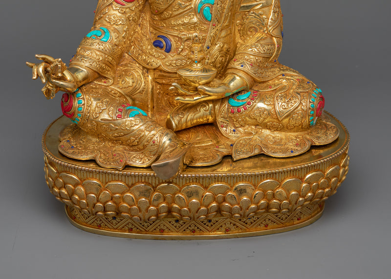 Tantric Master Guru Rinpoche Gold-Gilded Statue | A Masterpiece of Divine Artistry