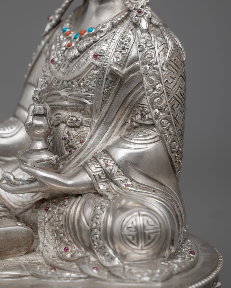 Guru Gyalpo Silver Statue | Guru Rinpoche Embodying Wisdom and Guidance