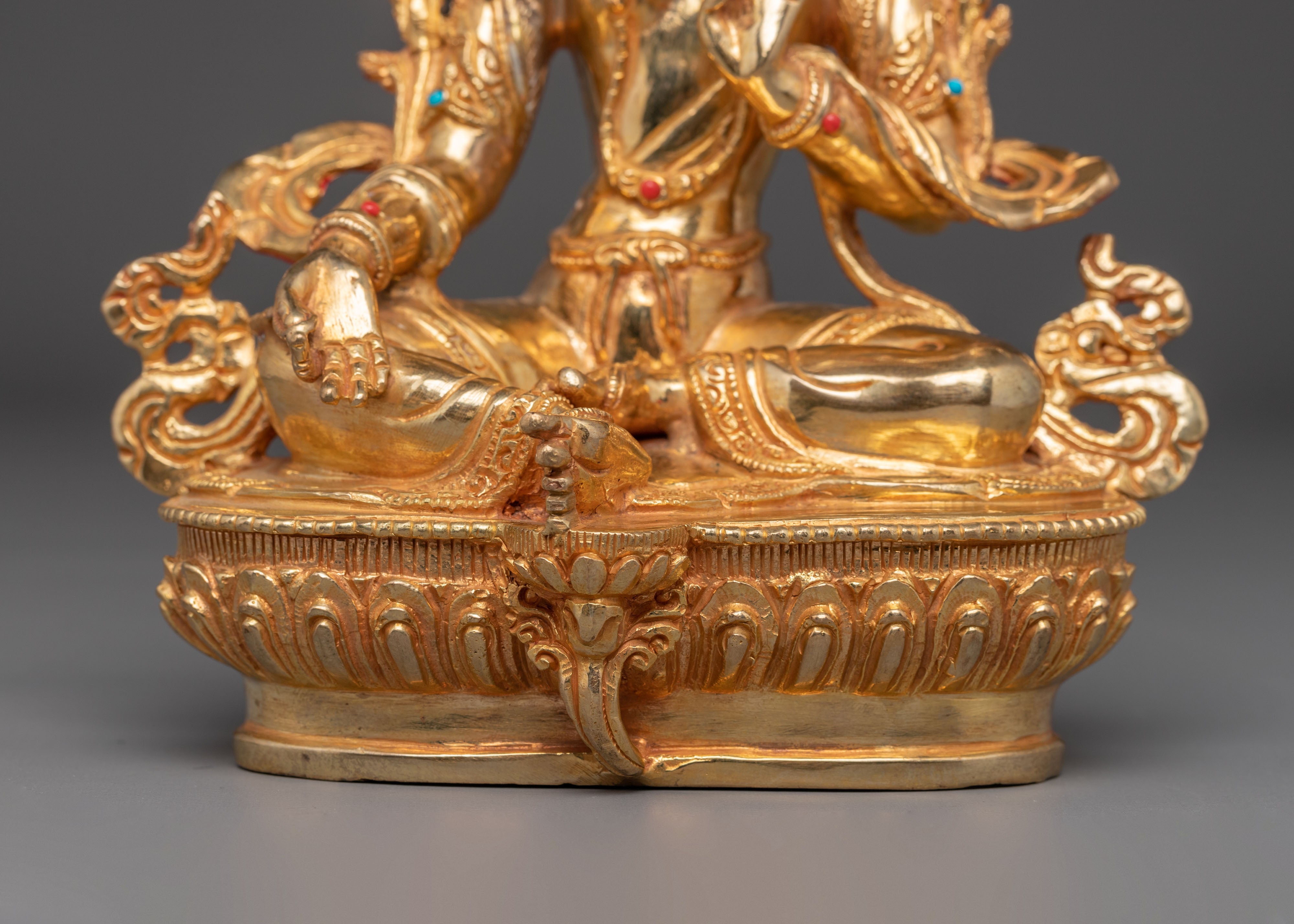 Mother Green Tara Golden Statue | Goddess of Compassion and Swift Protection