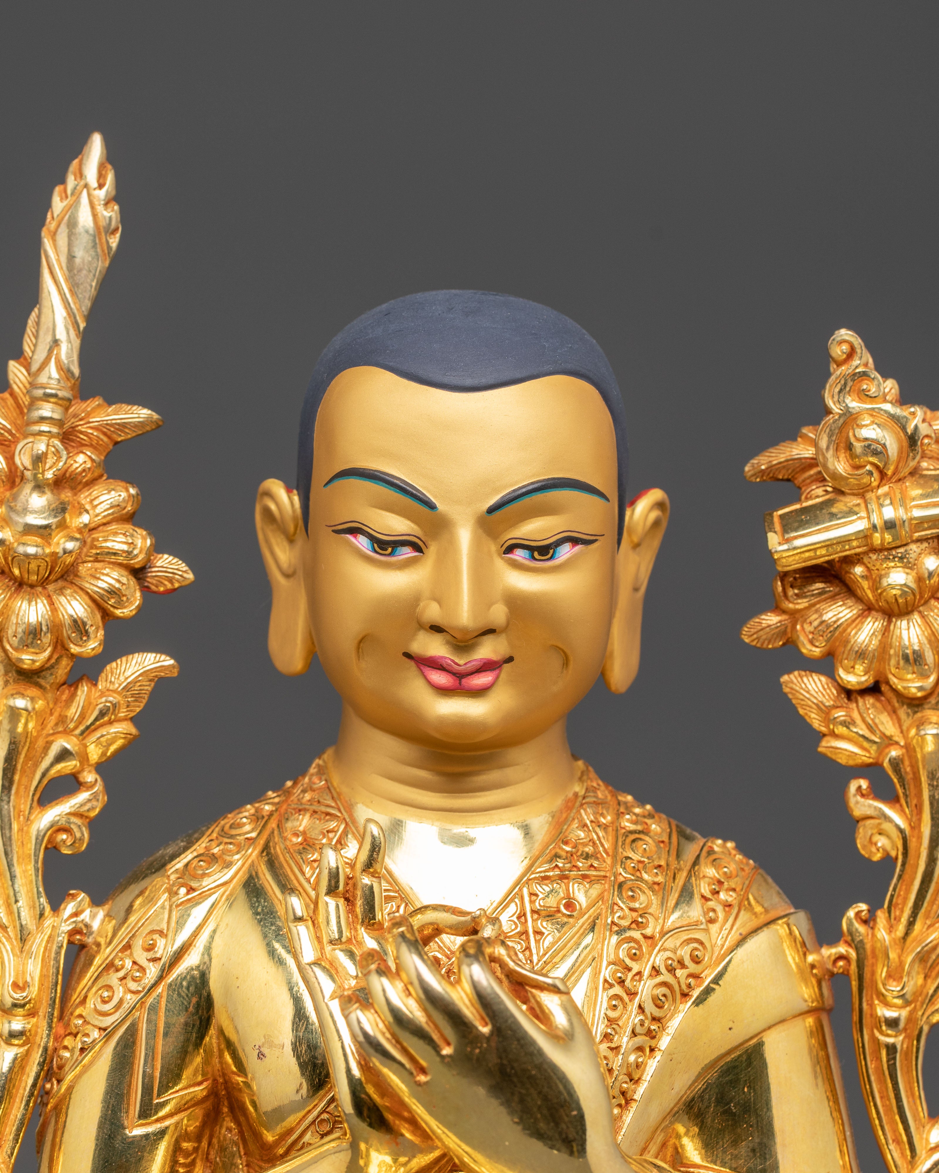 Golden Tsongkhapa Je, Gyaltsab and Khedrup Statue Set | Tibetan Buddhist Master Trio