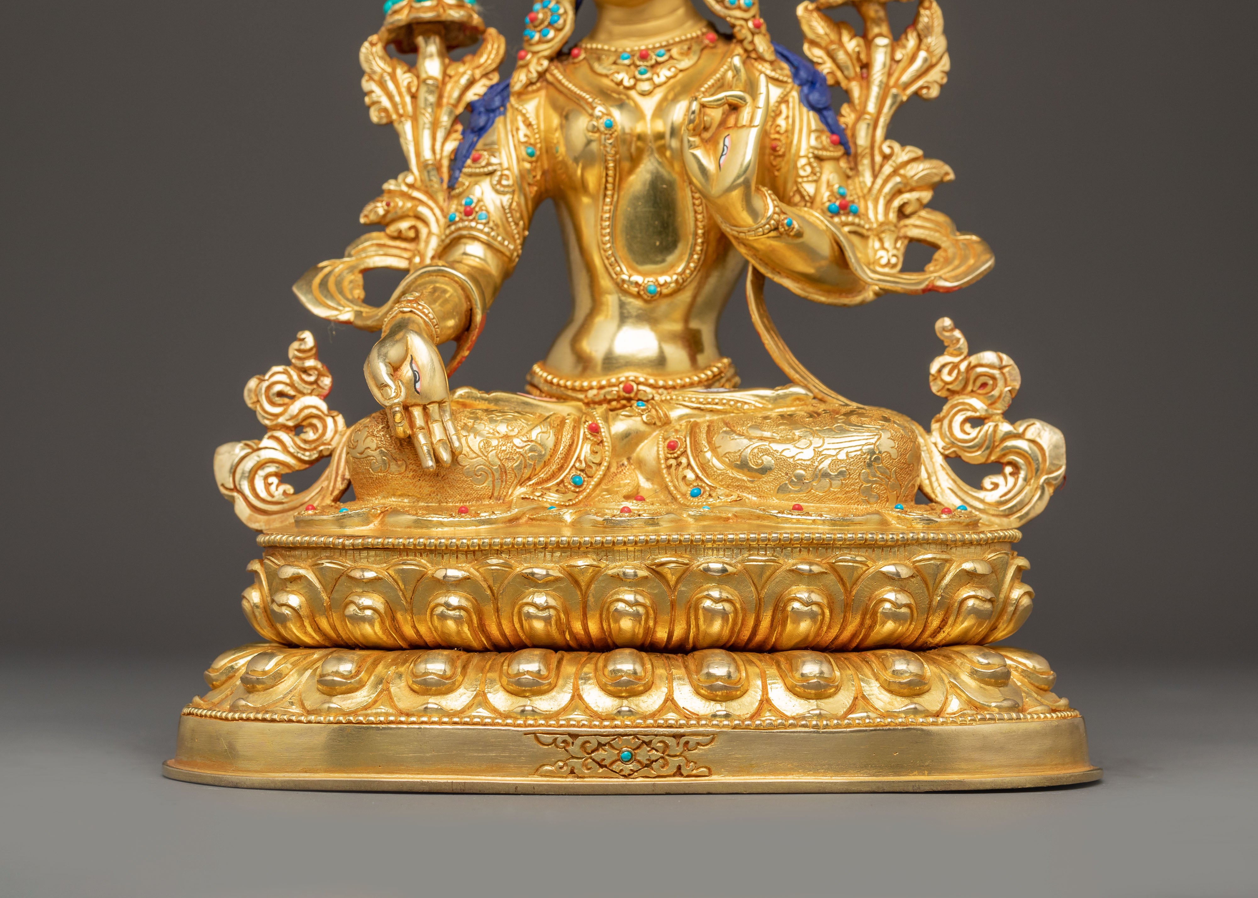 Sacred Seven-Eyed Deity White Tara Golden Sculpture
