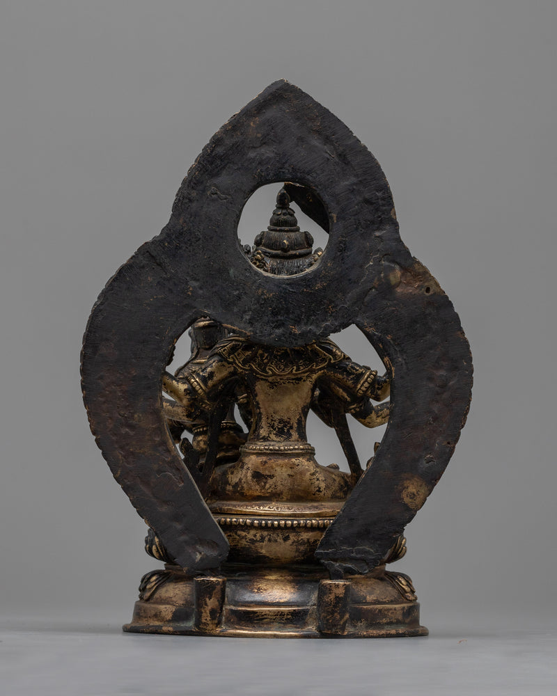 Maha Manjushri Statuette | Gold and Antique Finish Sculpture