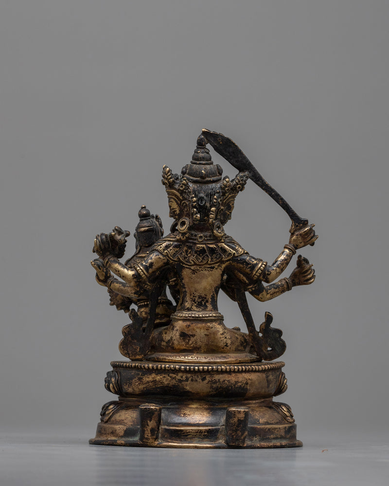 Maha Manjushri Statuette | Gold and Antique Finish Sculpture