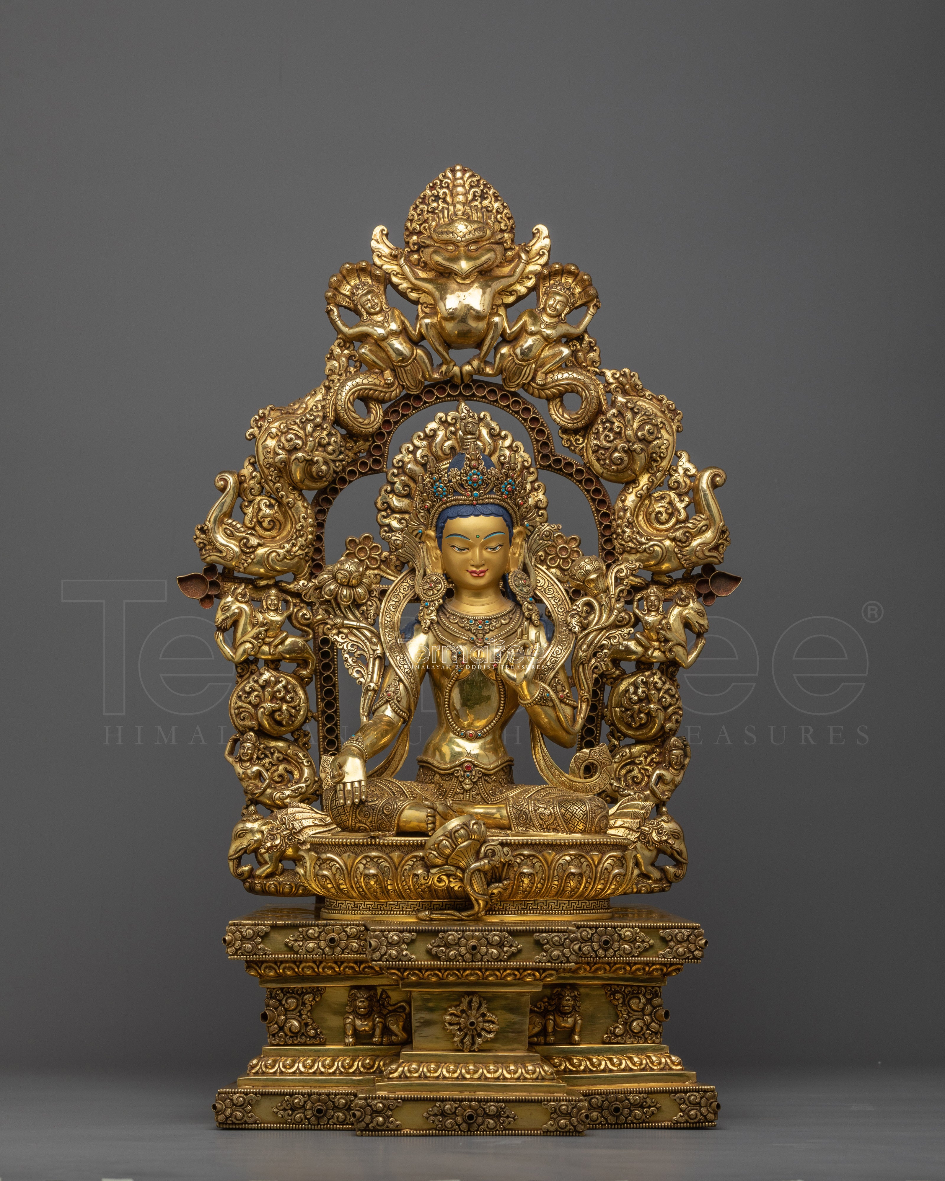 Elegant Green Tara on Throne | Elevate Your Spiritual Practice