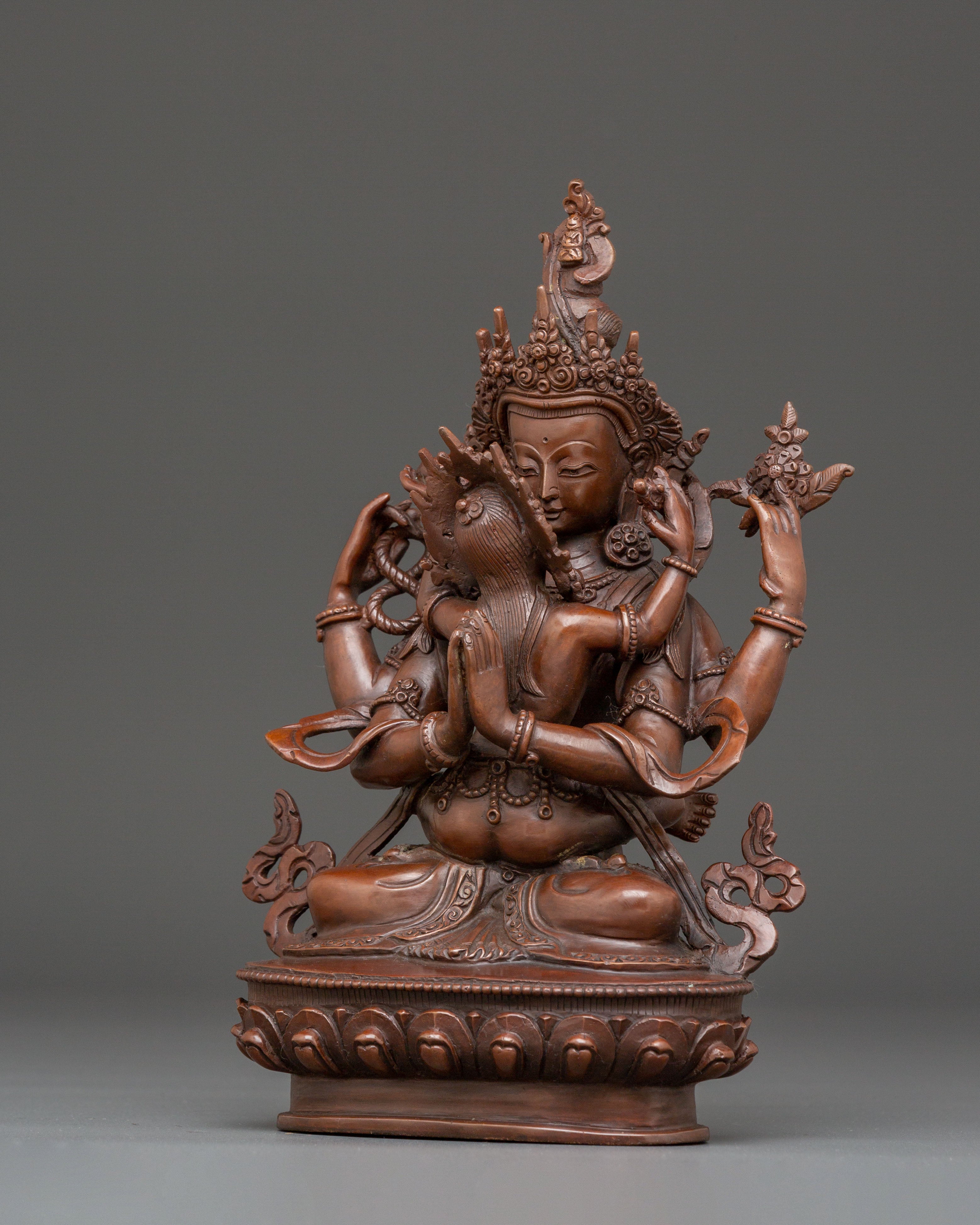 Handmade Oxidized Copper Statue of Bodhisattva Chenrezig