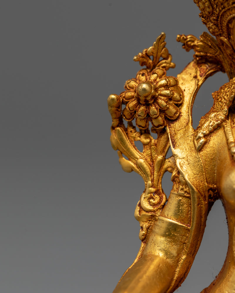 Machine-Made Green Tara Figure | Gold Electroplated Compassionate Protector