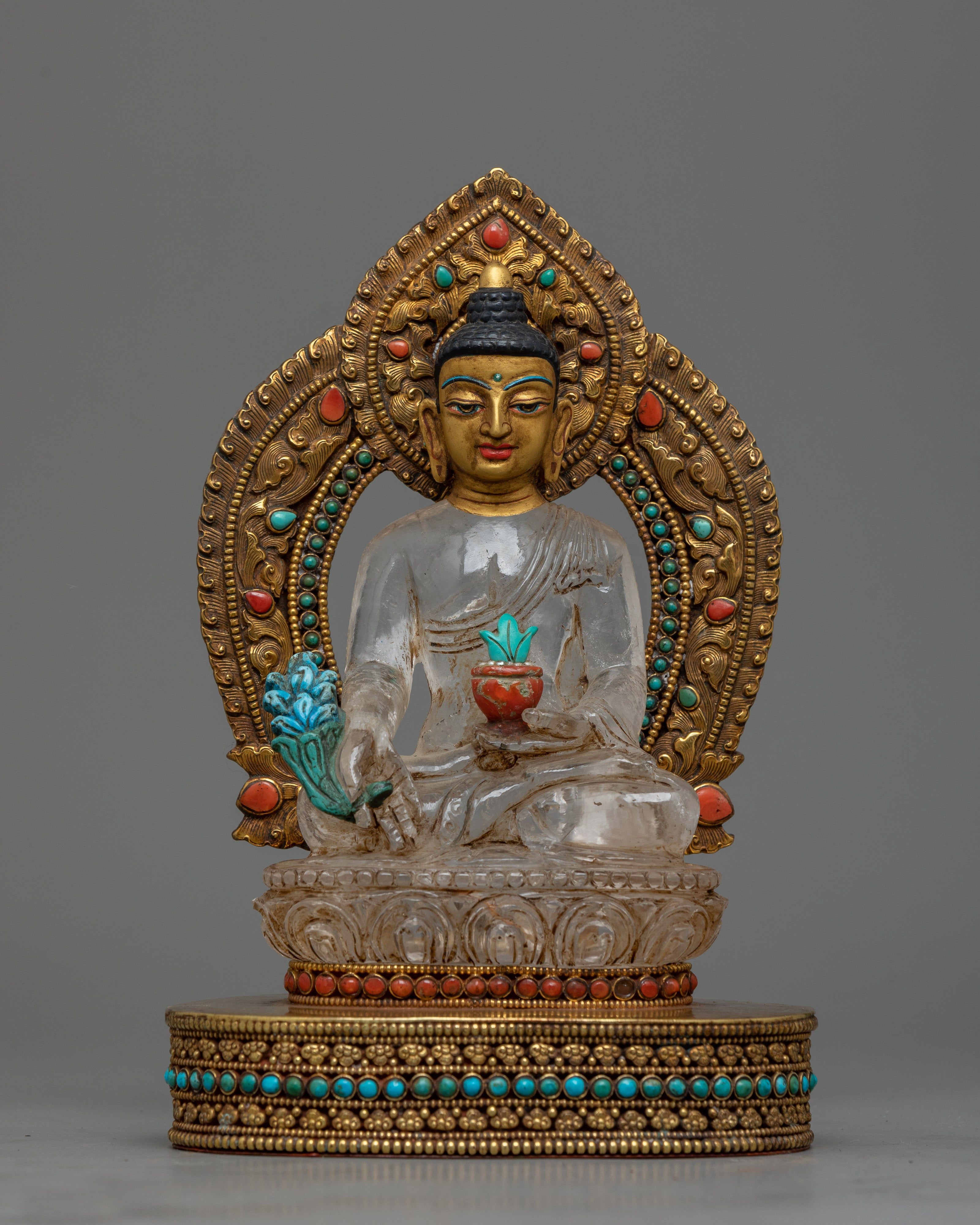 Resplendent Three Buddha Crystal Sculpture Triad Set | Himalayan Artifact