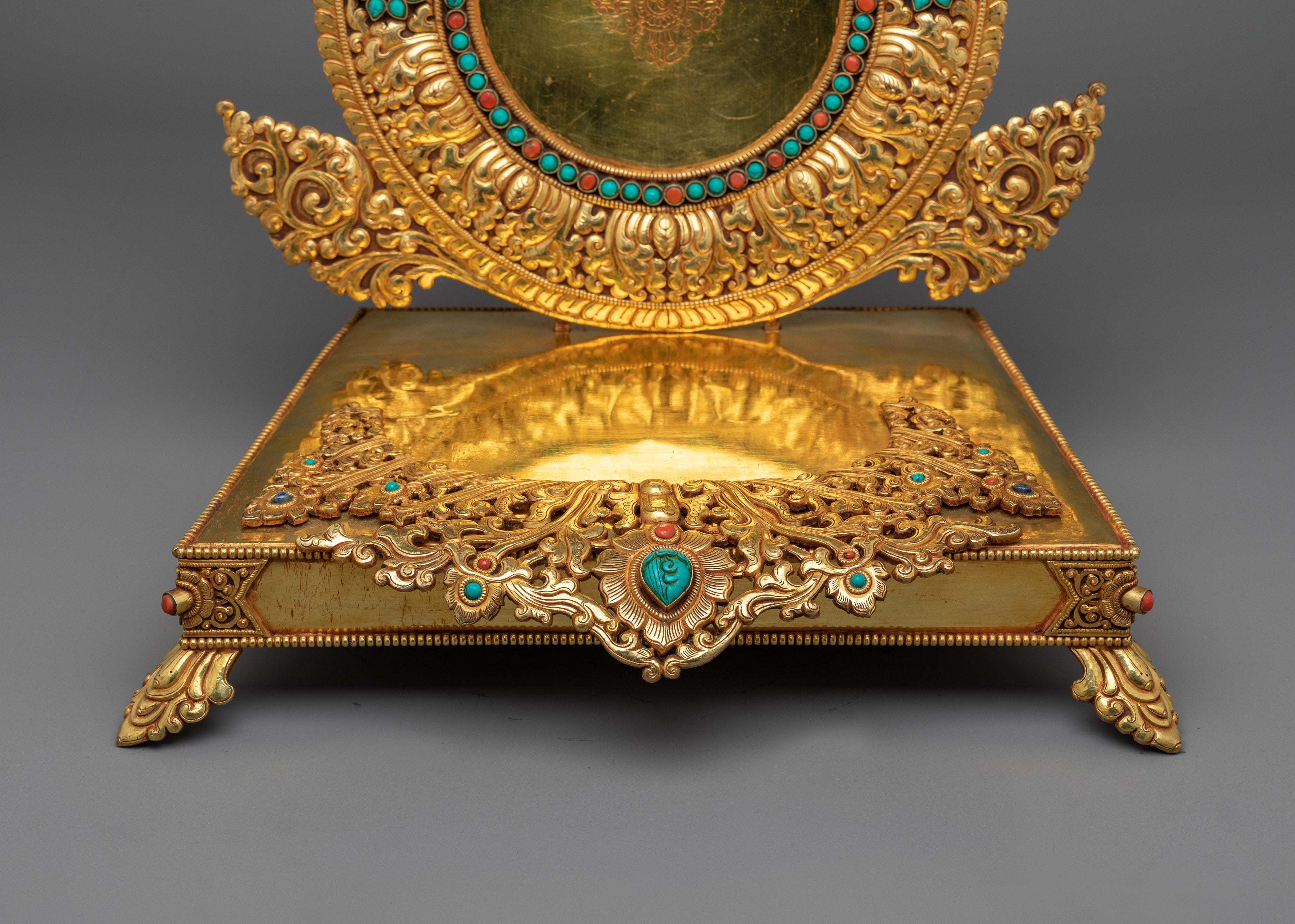 Shakyamuni Buddha Sculpture on an Ornate Throne | Majestic Triple-Layered 24K Gold-Gilded