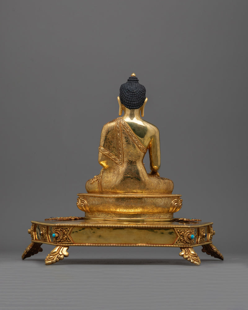 Shakyamuni Buddha Sculpture on an Ornate Throne | Majestic Triple-Layered 24K Gold-Gilded